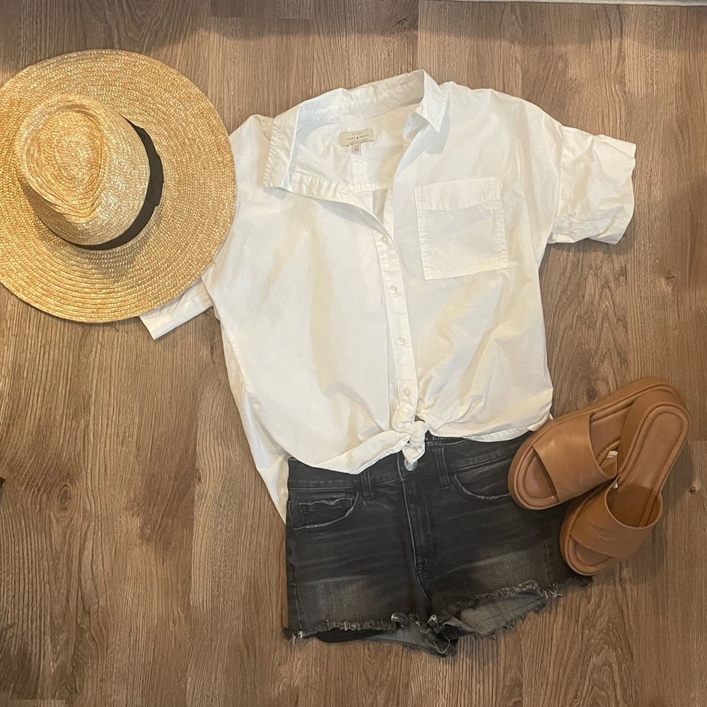 Lucky Brand White Short Sleeved Button Down